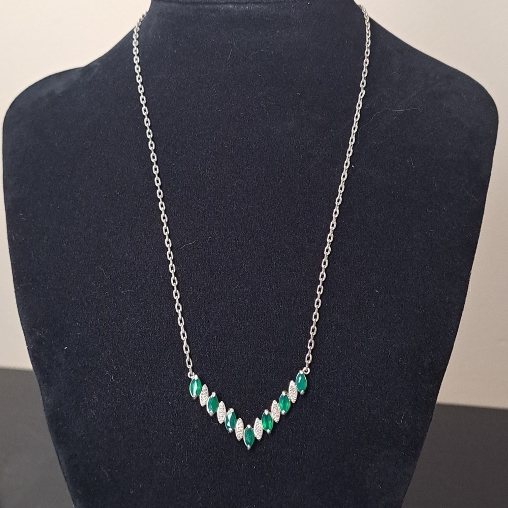 Vintage Silver and emerald marquis necklace